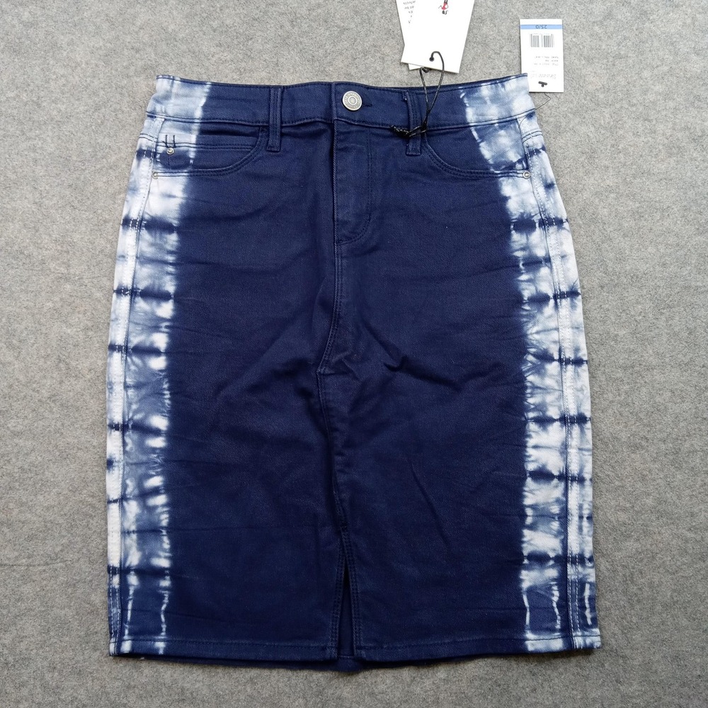 Skinnygirl Jeans Skirt Womens 25/0 Blue Ink Wash Denim Pencil Tie‎ Dye Stretch